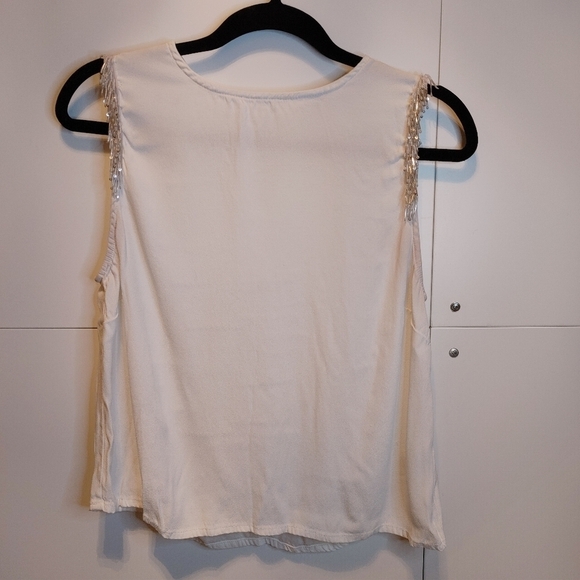 BB Dakota White Beaded Sleeveless Blouse | Keyhole Back Boho Top Size M - Picture 2 of 7